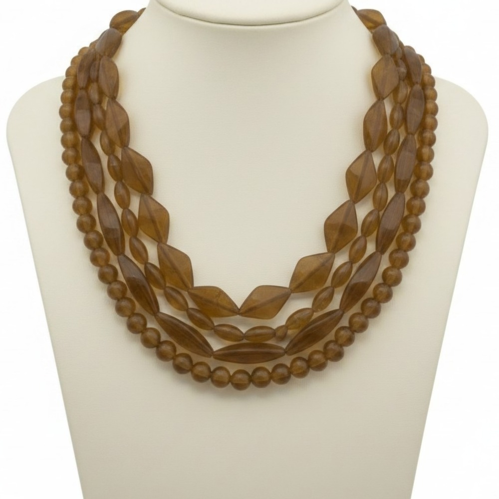 Vintage Style 4-Strand Marbled Honey Lucite Statement Necklace